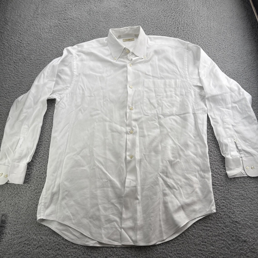 Peter Millar Dress Shirt Mens XL White Solid Textured Crown Comfort Button Up